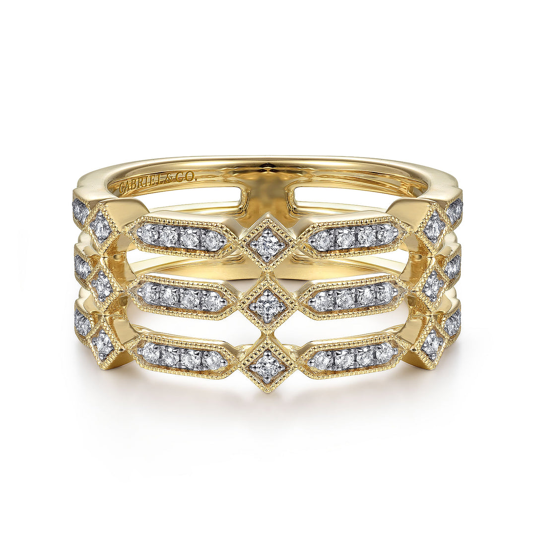 Gabriel & Co. LR51739Y45JJ 14K Yellow Gold Three Row Diamond Ring