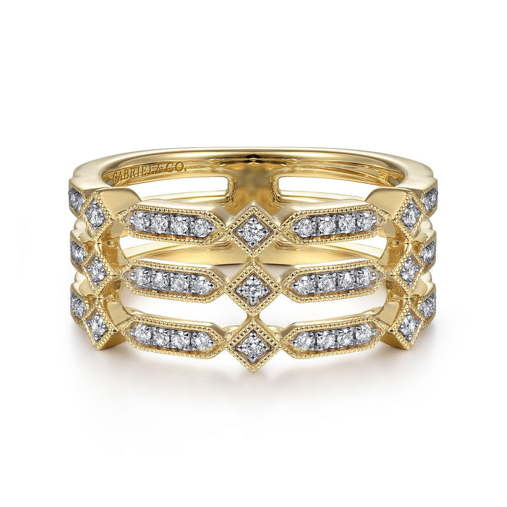 Gabriel & Co. LR51739Y45JJ 14K Yellow Gold Three Row Diamond Ring