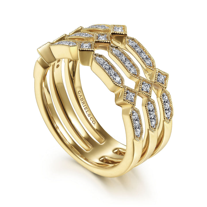 Gabriel & Co. LR51739Y45JJ 14K Yellow Gold Three Row Diamond Ring