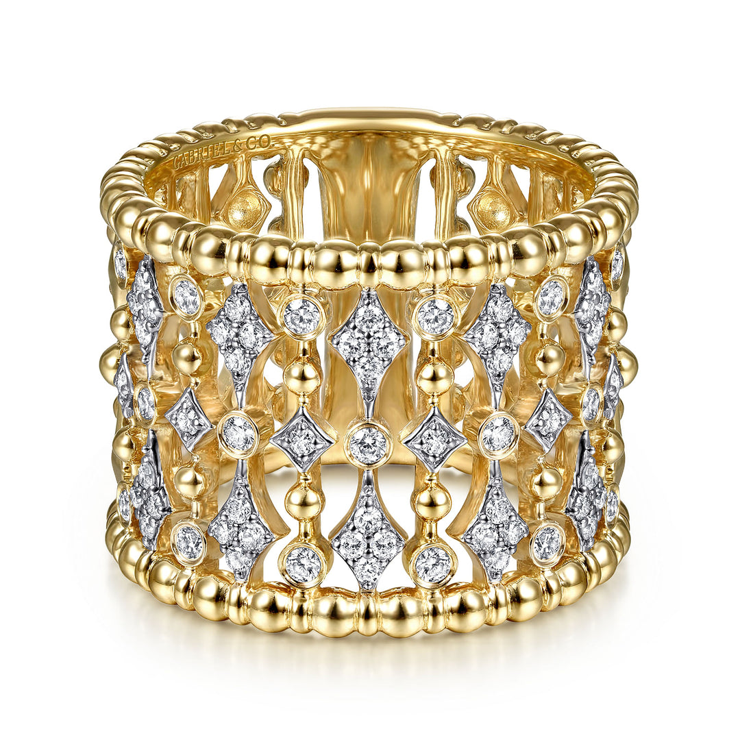 Gabriel & Co. LR51743Y45JJ 14K Yellow Gold Wide Bujukan Ball and Diamond Statement Ring