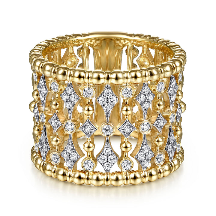 Gabriel & Co. LR51743Y45JJ 14K Yellow Gold Wide Bujukan Ball and Diamond Statement Ring