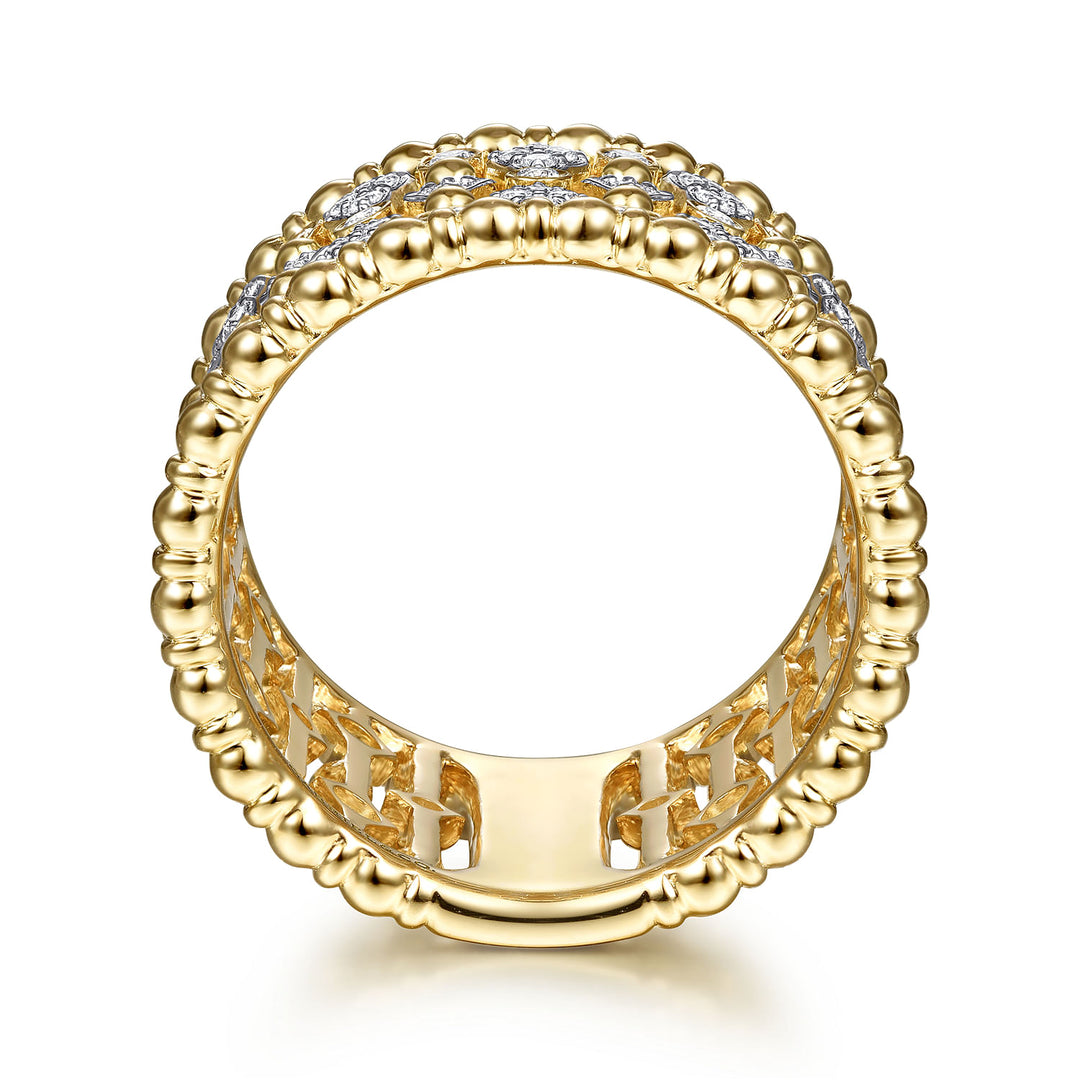 Gabriel & Co. LR51743Y45JJ 14K Yellow Gold Wide Bujukan Ball and Diamond Statement Ring