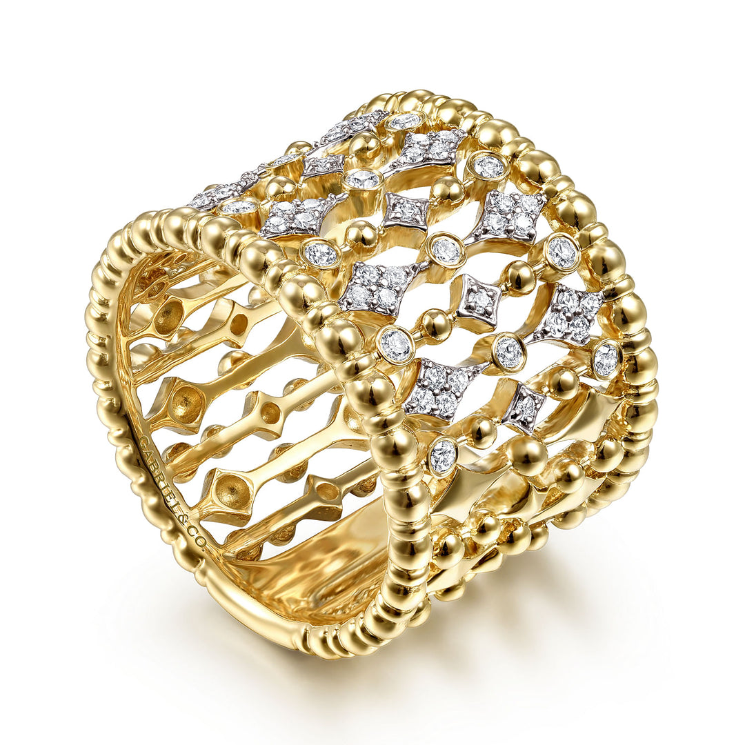Gabriel & Co. LR51743Y45JJ 14K Yellow Gold Wide Bujukan Ball and Diamond Statement Ring