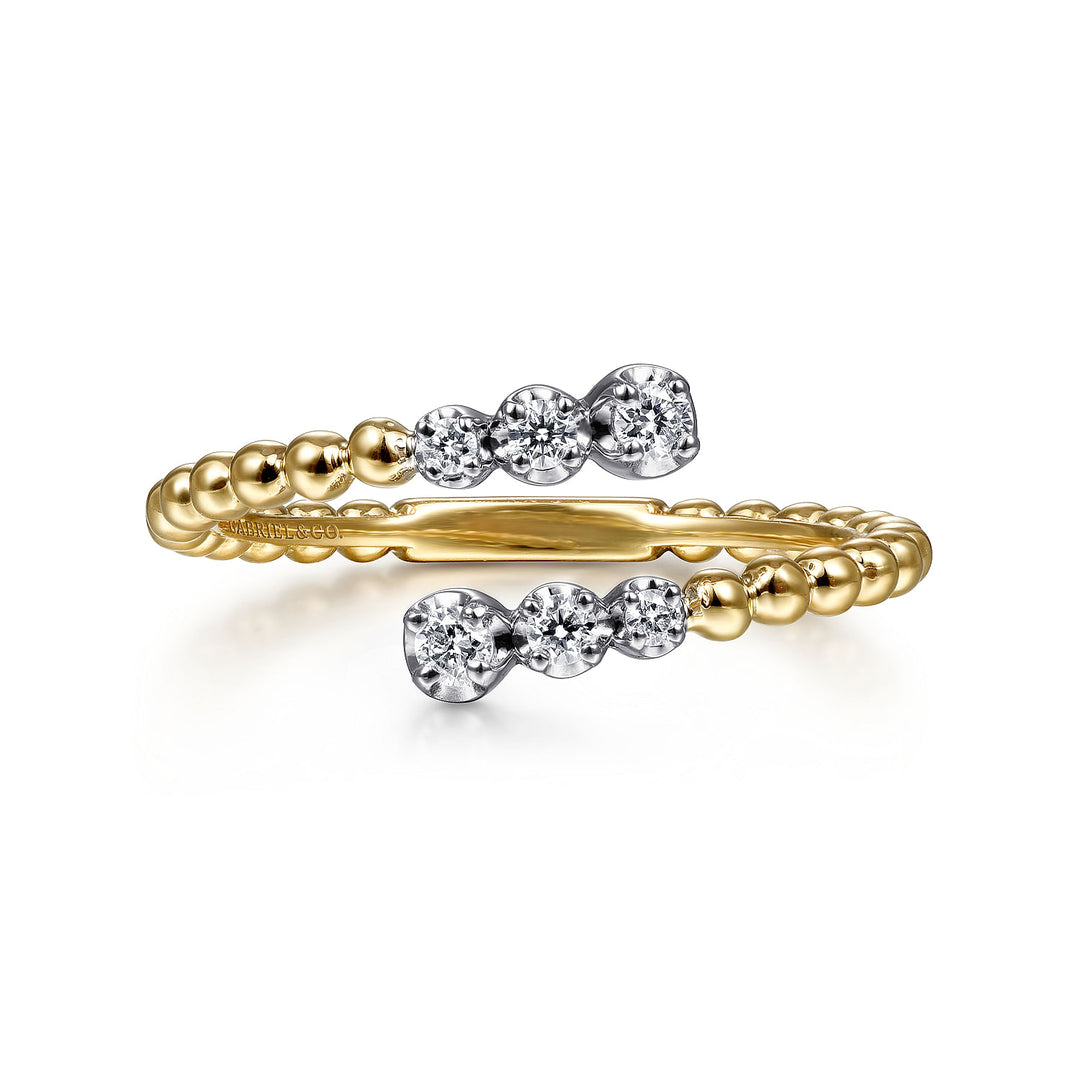 Gabriel & Co. LR51745M45JJ 14K White Yellow Gold Bujukan Ball and Diamond Open Bypass Ring