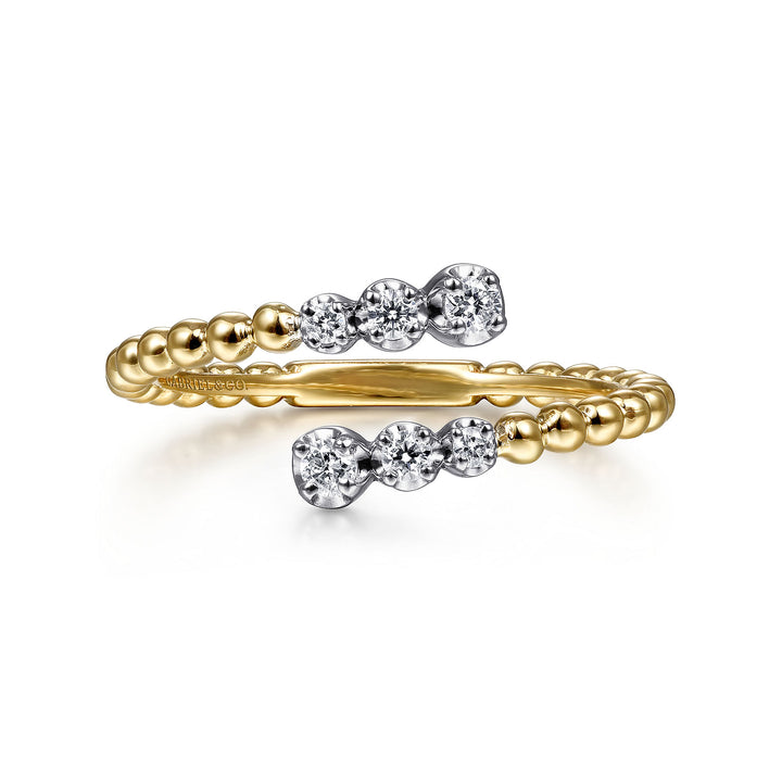 Gabriel & Co. LR51745M45JJ 14K White Yellow Gold Bujukan Ball and Diamond Open Bypass Ring