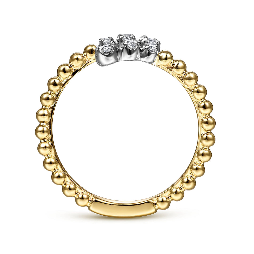 Gabriel & Co. LR51745M45JJ 14K White Yellow Gold Bujukan Ball and Diamond Open Bypass Ring