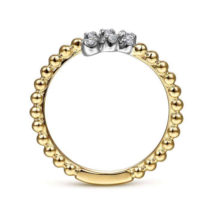 Gabriel & Co. LR51745M45JJ 14K White Yellow Gold Bujukan Ball and Diamond Open Bypass Ring