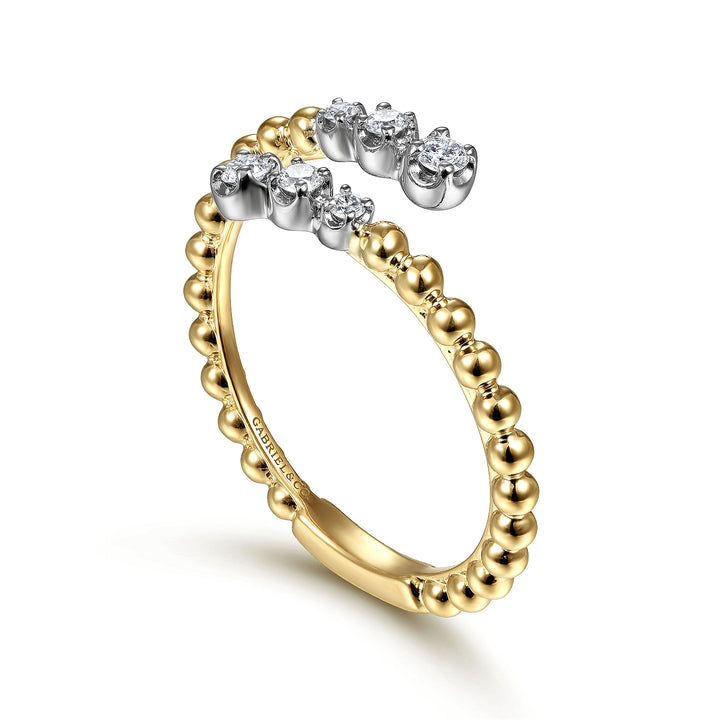 Gabriel & Co. LR51745M45JJ 14K White Yellow Gold Bujukan Ball and Diamond Open Bypass Ring