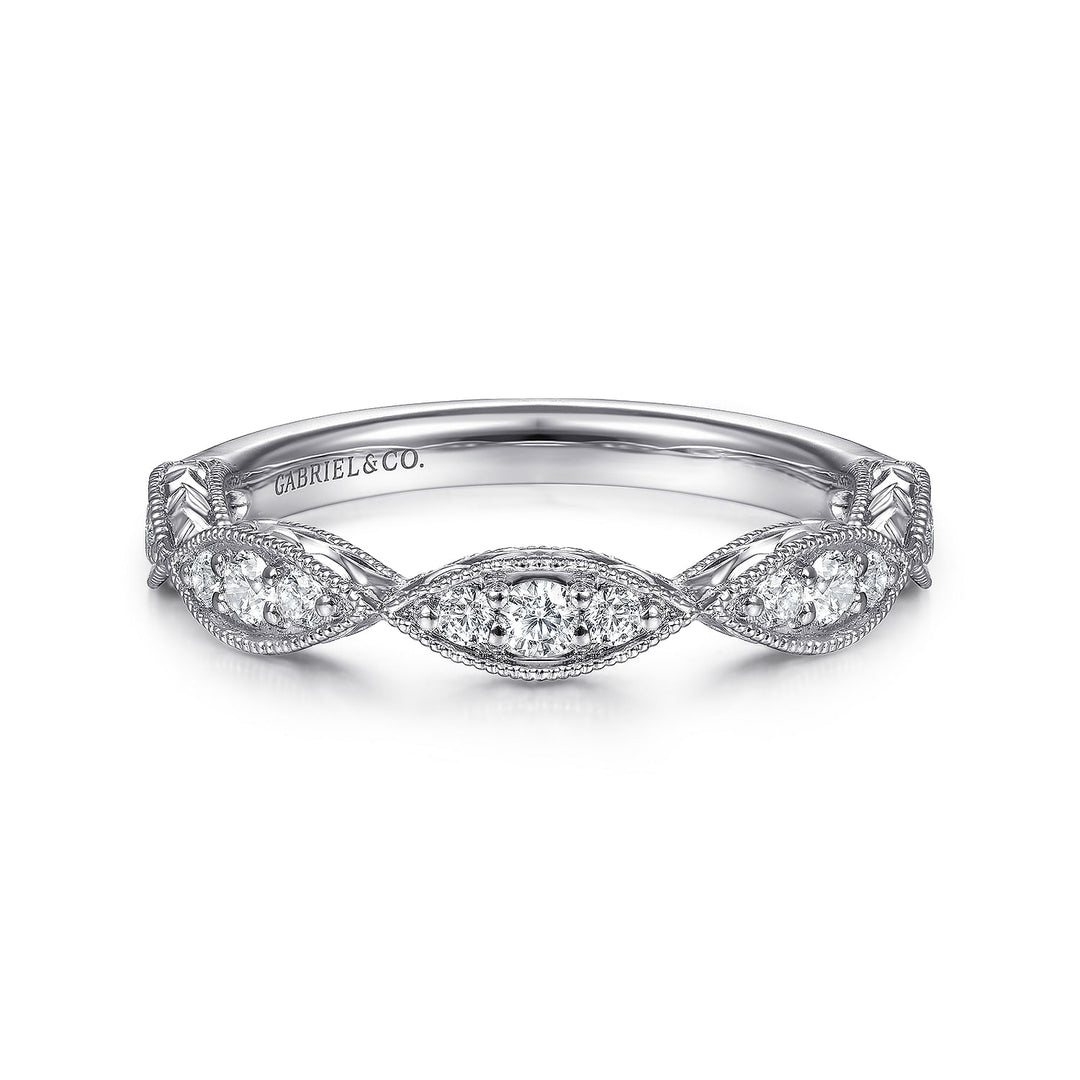 Gabriel & Co. LR51762W45JJ 14K White Gold Marquise Diamond Cluster Stackable Ring