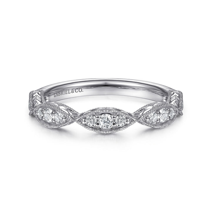 Gabriel & Co. LR51762W45JJ 14K White Gold Marquise Diamond Cluster Stackable Ring