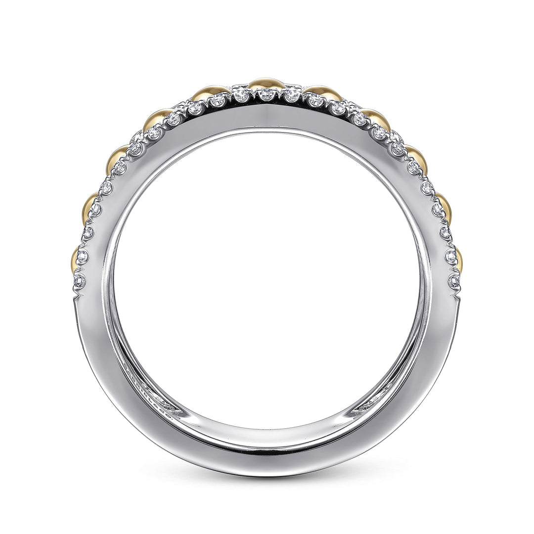 Gabriel & Co. LR51778M45JJ 14K White Yellow Gold Three Row Diamond and Bujukan Bead Center Ring