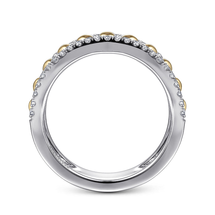 Gabriel & Co. LR51778M45JJ 14K White Yellow Gold Three Row Diamond and Bujukan Bead Center Ring