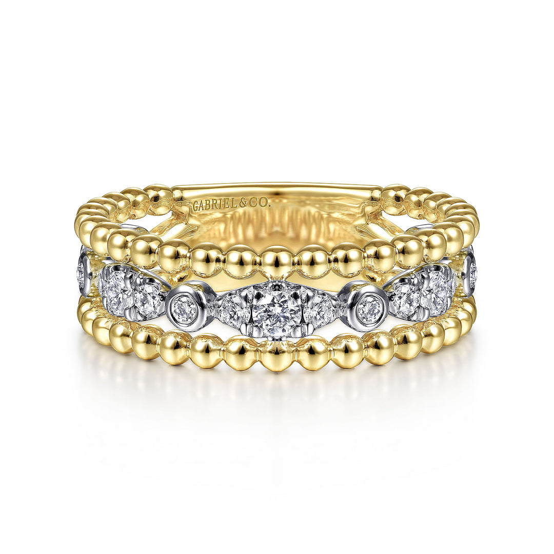 Gabriel & Co. LR51779M45JJ 14K White Yellow Gold Diamond and Bujukan Bead Ring