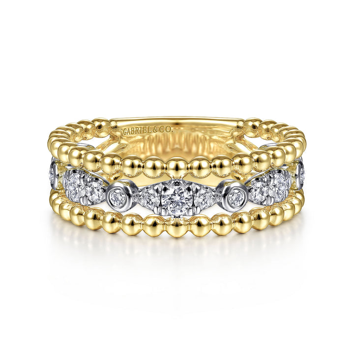 Gabriel & Co. LR51779M45JJ 14K White Yellow Gold Diamond and Bujukan Bead Ring