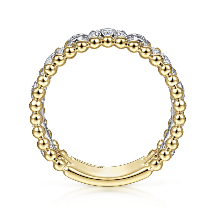 Gabriel & Co. LR51779M45JJ 14K White Yellow Gold Diamond and Bujukan Bead Ring