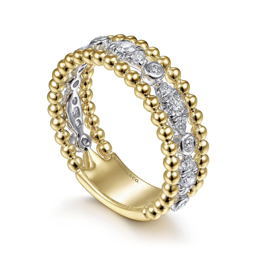 Gabriel & Co. LR51779M45JJ 14K White Yellow Gold Diamond and Bujukan Bead Ring