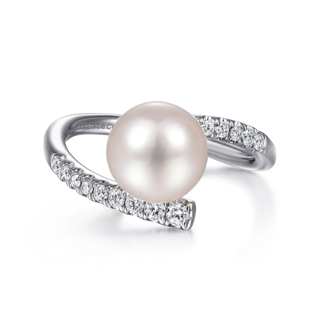 Gabriel & Co. LR51812W45PL 14K White Gold Bypass Pearl and Diamond Ring