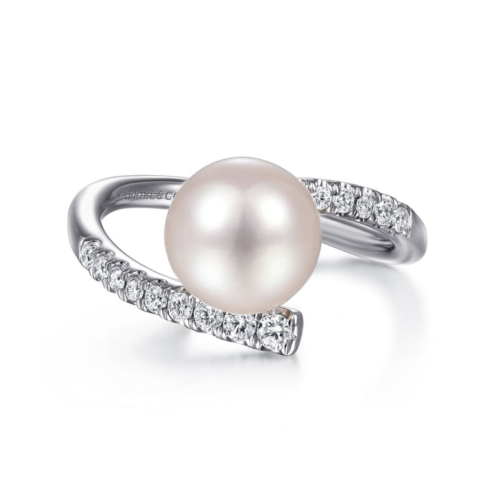 Gabriel & Co. LR51812W45PL 14K White Gold Bypass Pearl and Diamond Ring