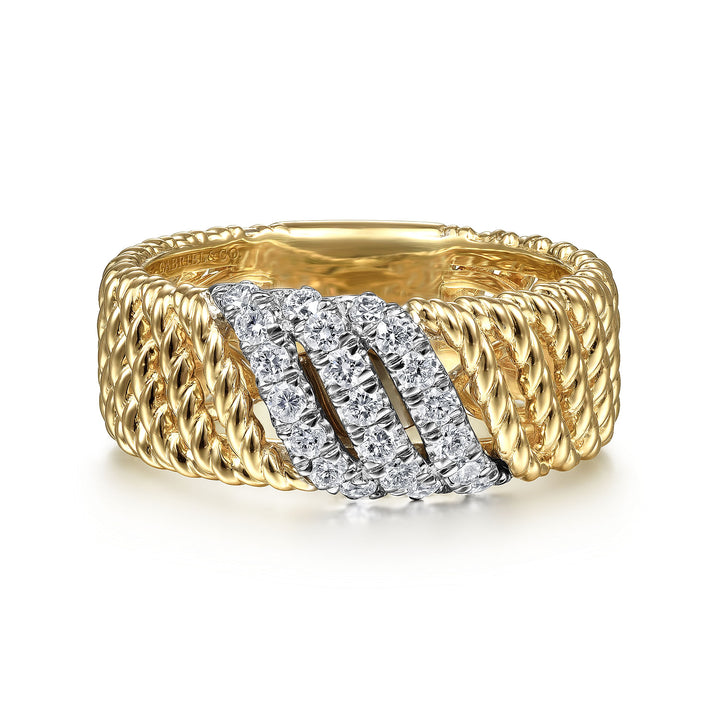 Gabriel & Co. LR51819M45JJ 14K White Yellow Gold Multi Twisted Rope and Diamond Ring