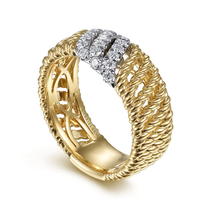 Gabriel & Co. LR51819M45JJ 14K White Yellow Gold Multi Twisted Rope and Diamond Ring