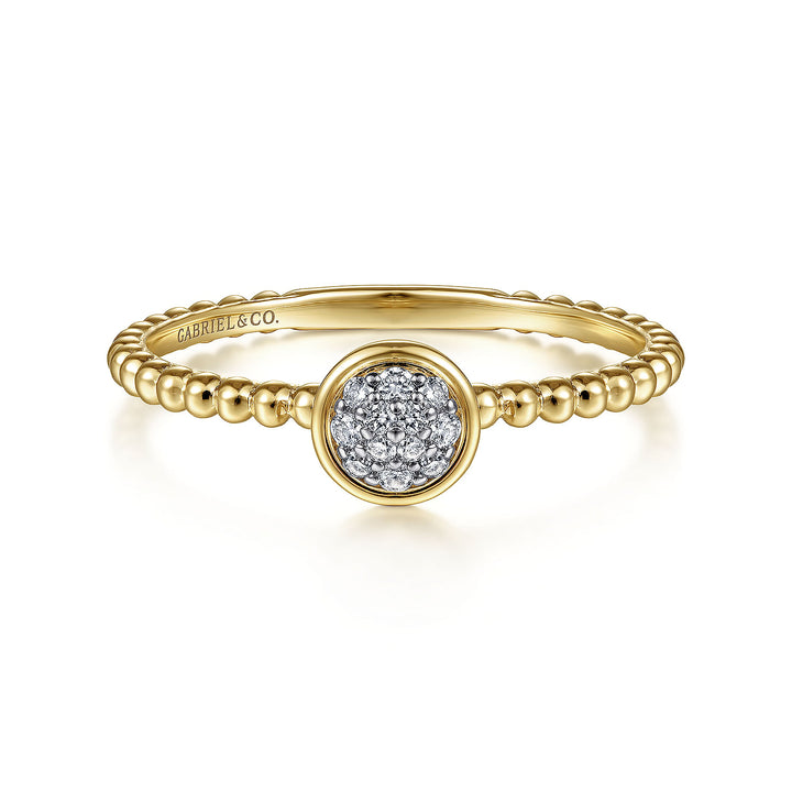 Gabriel & Co. LR51825Y45JJ 14K Yellow Gold Round Bezel Set Diamond Cluster Ring with Bujukan Beaded Shank