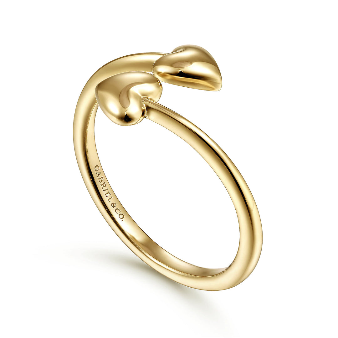 Gabriel & Co. LR51832Y4JJJ 14K Yellow Gold Double Puffed Heart Bypass Ring