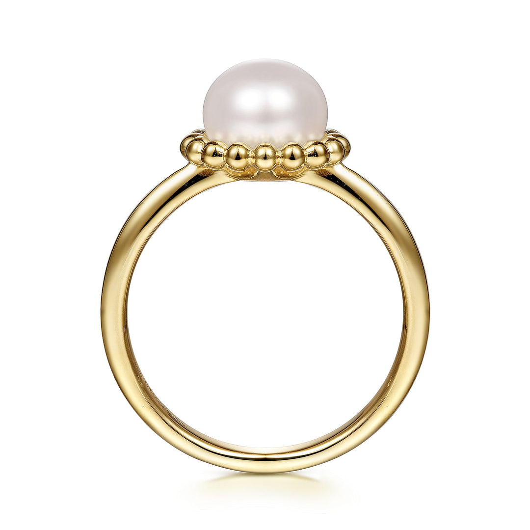 Gabriel & Co. LR51835Y4JPL 14K Yellow Gold Pearl Ring with Bujukan Beaded Halo