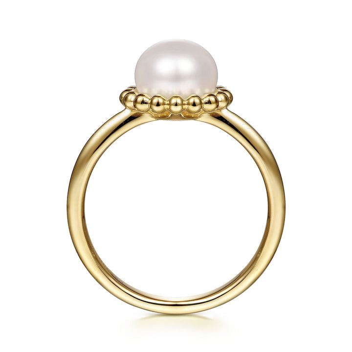 Gabriel & Co. LR51835Y4JPL 14K Yellow Gold Pearl Ring with Bujukan Beaded Halo