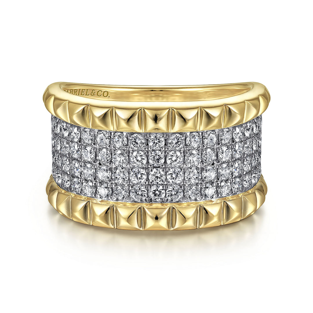 Gabriel & Co. LR51858M45JJ 14K White Yellow Gold Wide Diamond and Pyramid Ring