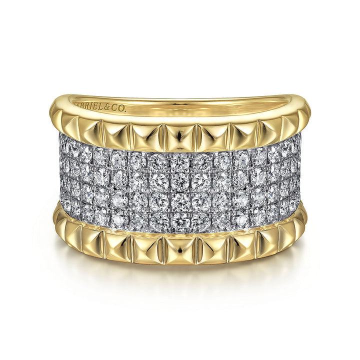 Gabriel & Co. LR51858M45JJ 14K White Yellow Gold Wide Diamond and Pyramid Ring