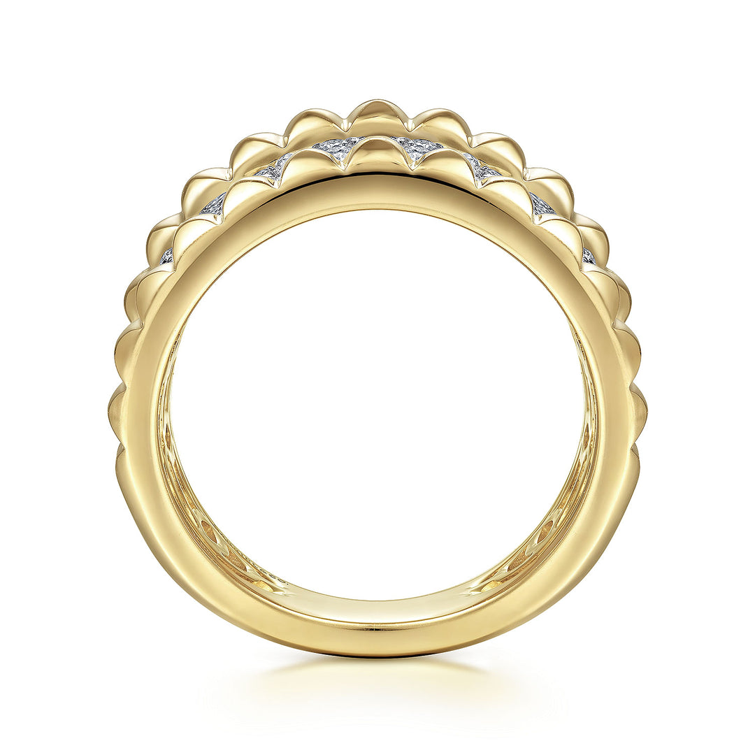 Gabriel & Co. LR51858M45JJ 14K White Yellow Gold Wide Diamond and Pyramid Ring