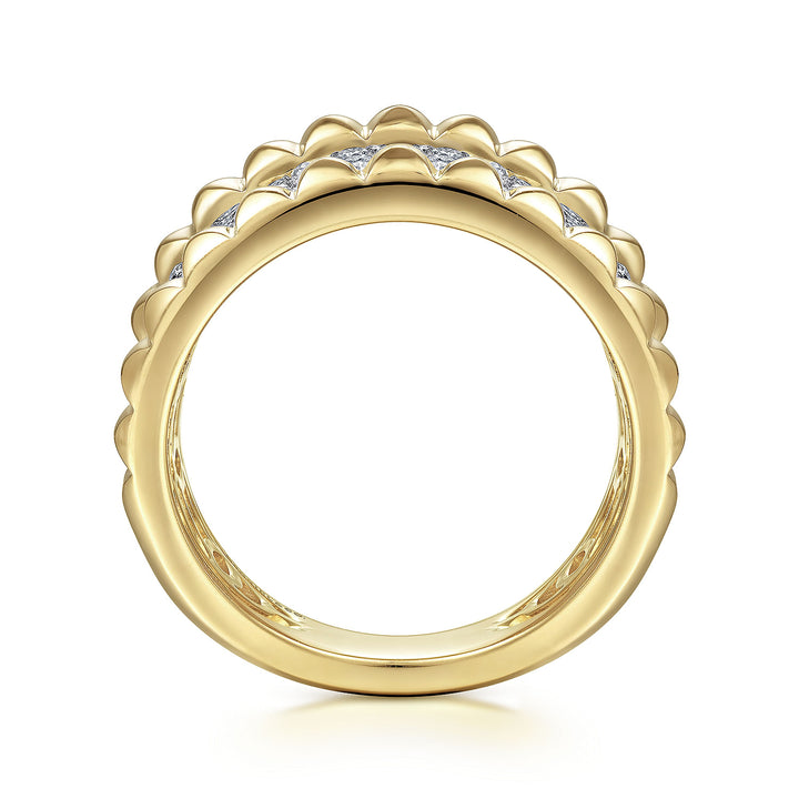 Gabriel & Co. LR51858M45JJ 14K White Yellow Gold Wide Diamond and Pyramid Ring