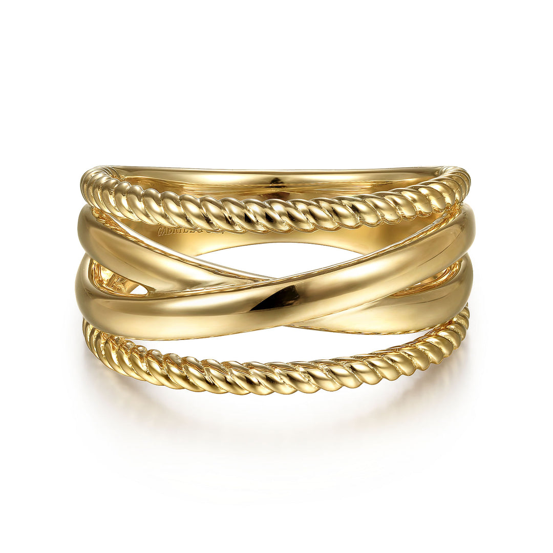 Gabriel & Co. LR51875Y4JJJ 14K Yellow Gold Twisted and Plain Criss Cross Ring