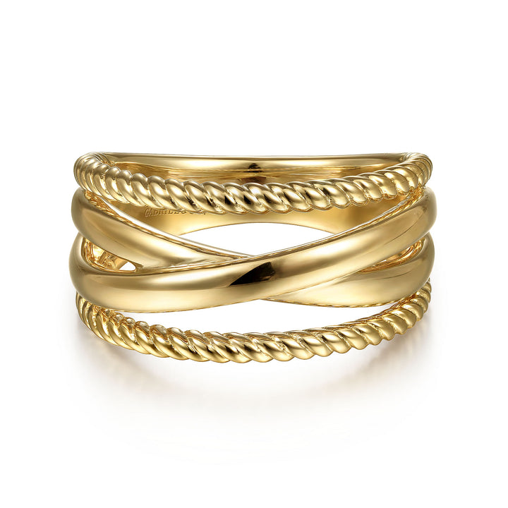 Gabriel & Co. LR51875Y4JJJ 14K Yellow Gold Twisted and Plain Criss Cross Ring