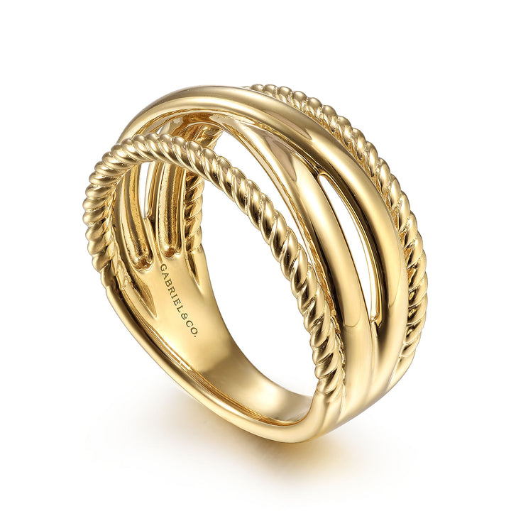 Gabriel & Co. LR51875Y4JJJ 14K Yellow Gold Twisted and Plain Criss Cross Ring