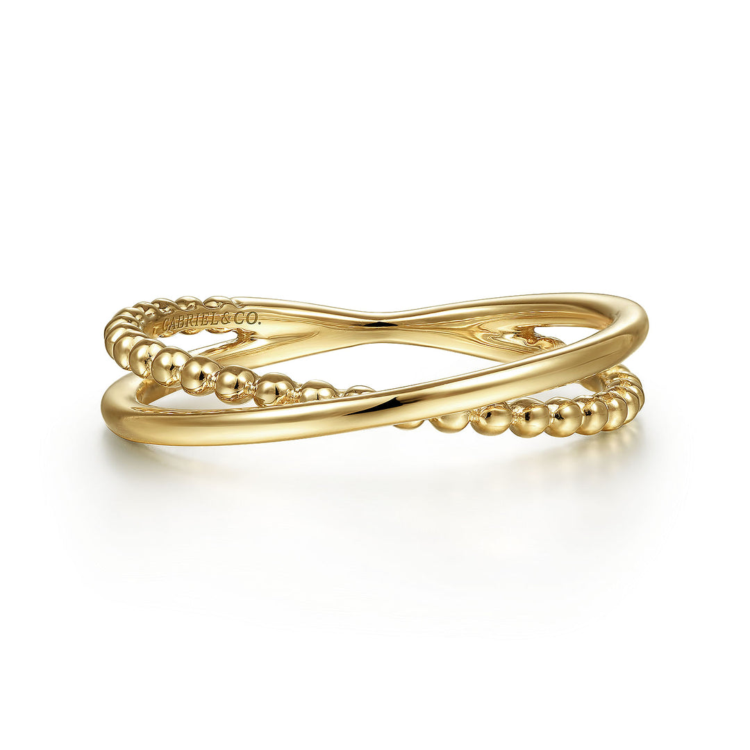 Gabriel & Co. LR51876Y4JJJ 14K Yellow Gold Bujukan Ball Criss Cross Ring