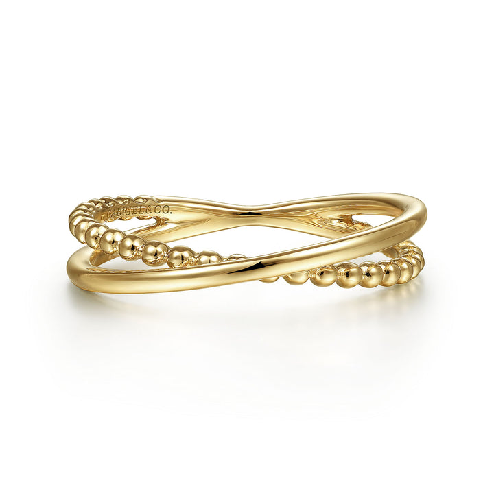Gabriel & Co. LR51876Y4JJJ 14K Yellow Gold Bujukan Ball Criss Cross Ring