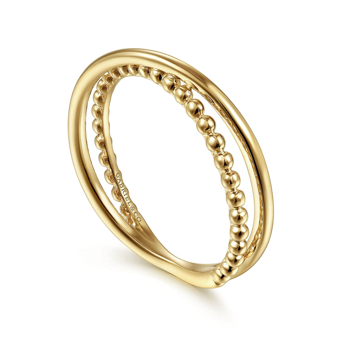 Gabriel & Co. LR51876Y4JJJ 14K Yellow Gold Bujukan Ball Criss Cross Ring