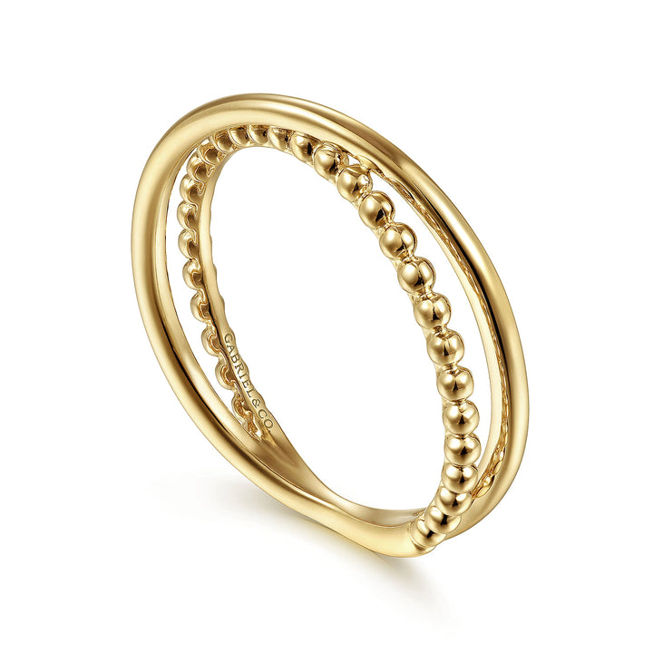 Gabriel & Co. LR51876Y4JJJ 14K Yellow Gold Bujukan Ball Criss Cross Ring