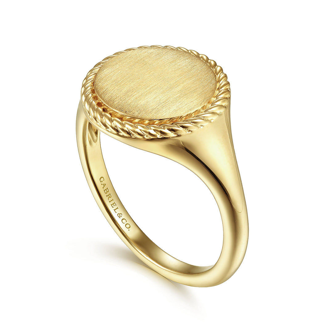 Gabriel & Co. LR51879Y4JJJ 14K Yellow Gold Round Signet Ring with Twisted Rope Frame