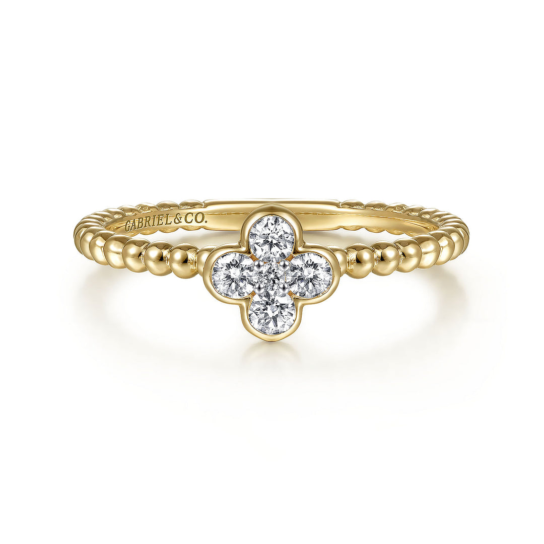 Gabriel & Co. LR51911Y45JJ 14K Yellow Gold Diamond Cluster Clover and Bujukan Bead Ring