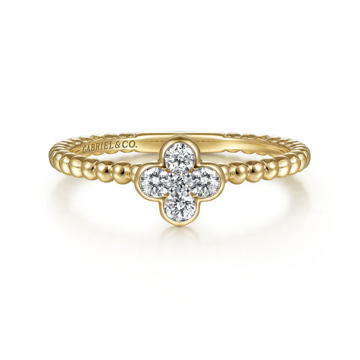 Gabriel & Co. LR51911Y45JJ 14K Yellow Gold Diamond Cluster Clover and Bujukan Bead Ring