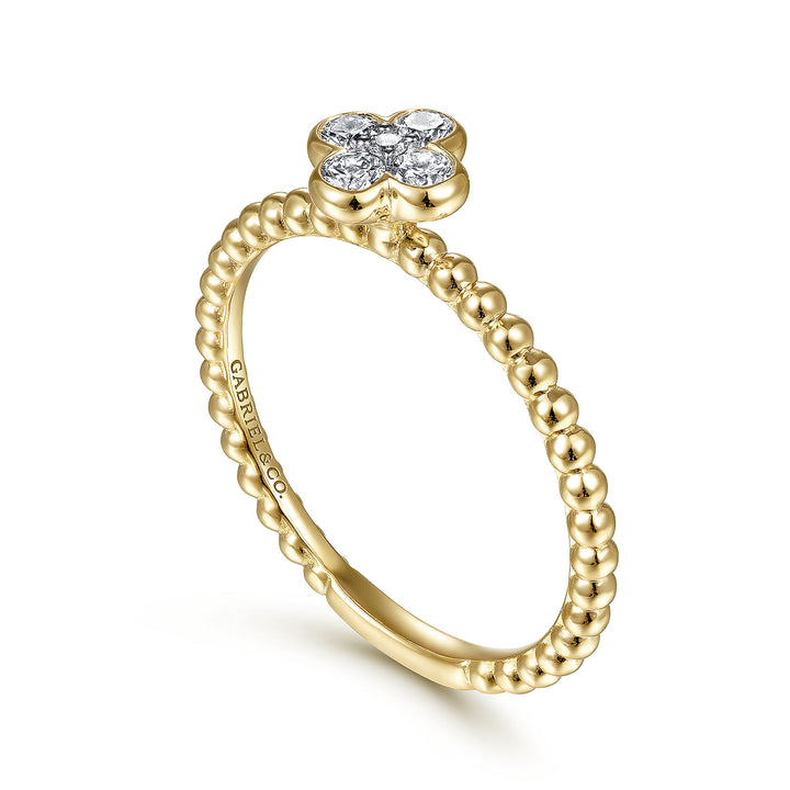 Gabriel & Co. LR51911Y45JJ 14K Yellow Gold Diamond Cluster Clover and Bujukan Bead Ring