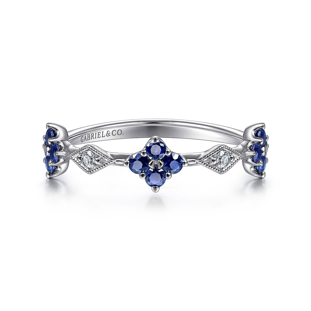 Gabriel & Co. LR51931W45SA 14K White Gold Alternating Sapphire and Diamond Station Ring