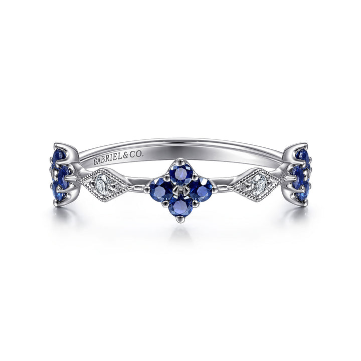 Gabriel & Co. LR51931W45SA 14K White Gold Alternating Sapphire and Diamond Station Ring