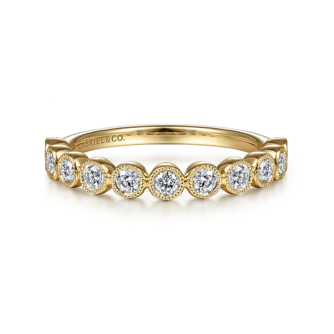 Gabriel & Co. LR51932Y45JJ 14K Yellow Gold Millgrain Bezel Diamond Stackable Ring