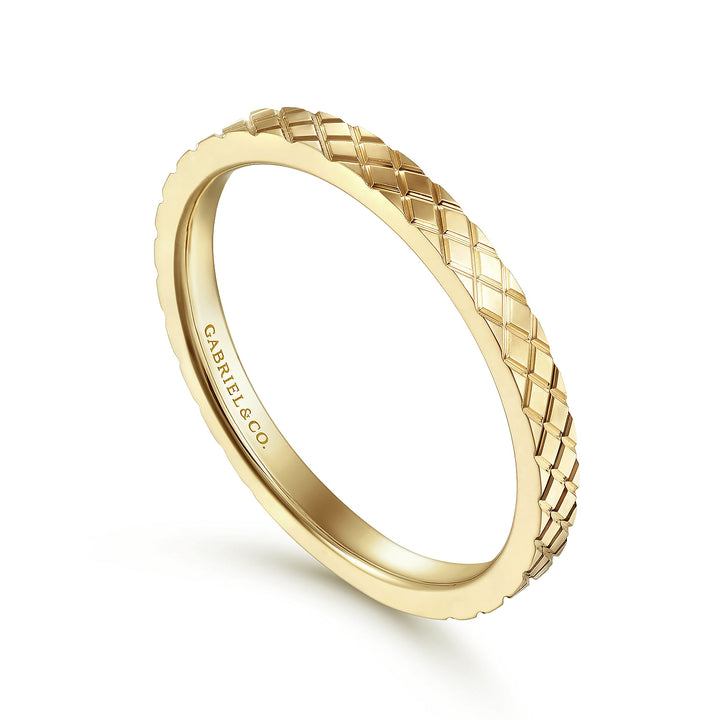 Gabriel & Co. LR51941Y4JJJ 14K Yellow Gold Textured Checkered Stackable Ring