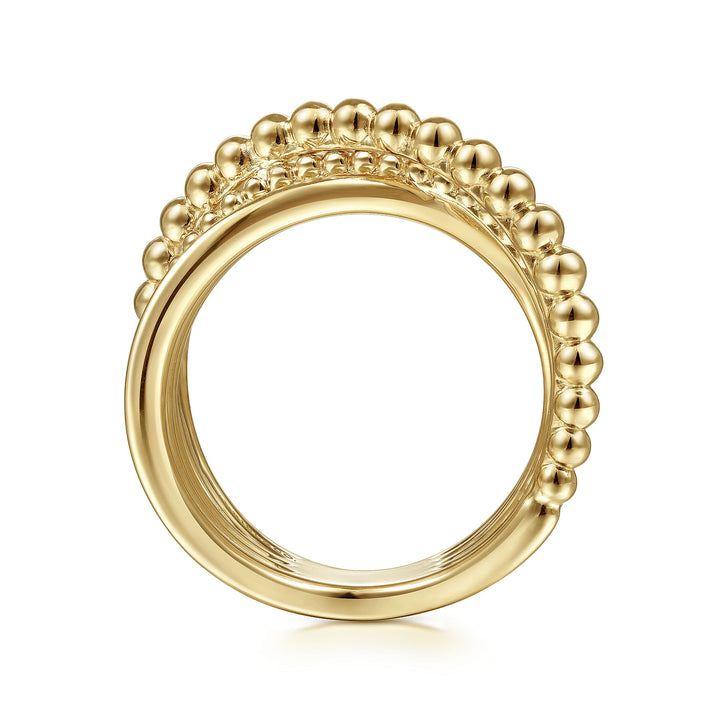 Gabriel & Co. LR51967Y4JJJ 14K Yellow Gold High Polished Bujukan Bead Criss Cross Ring