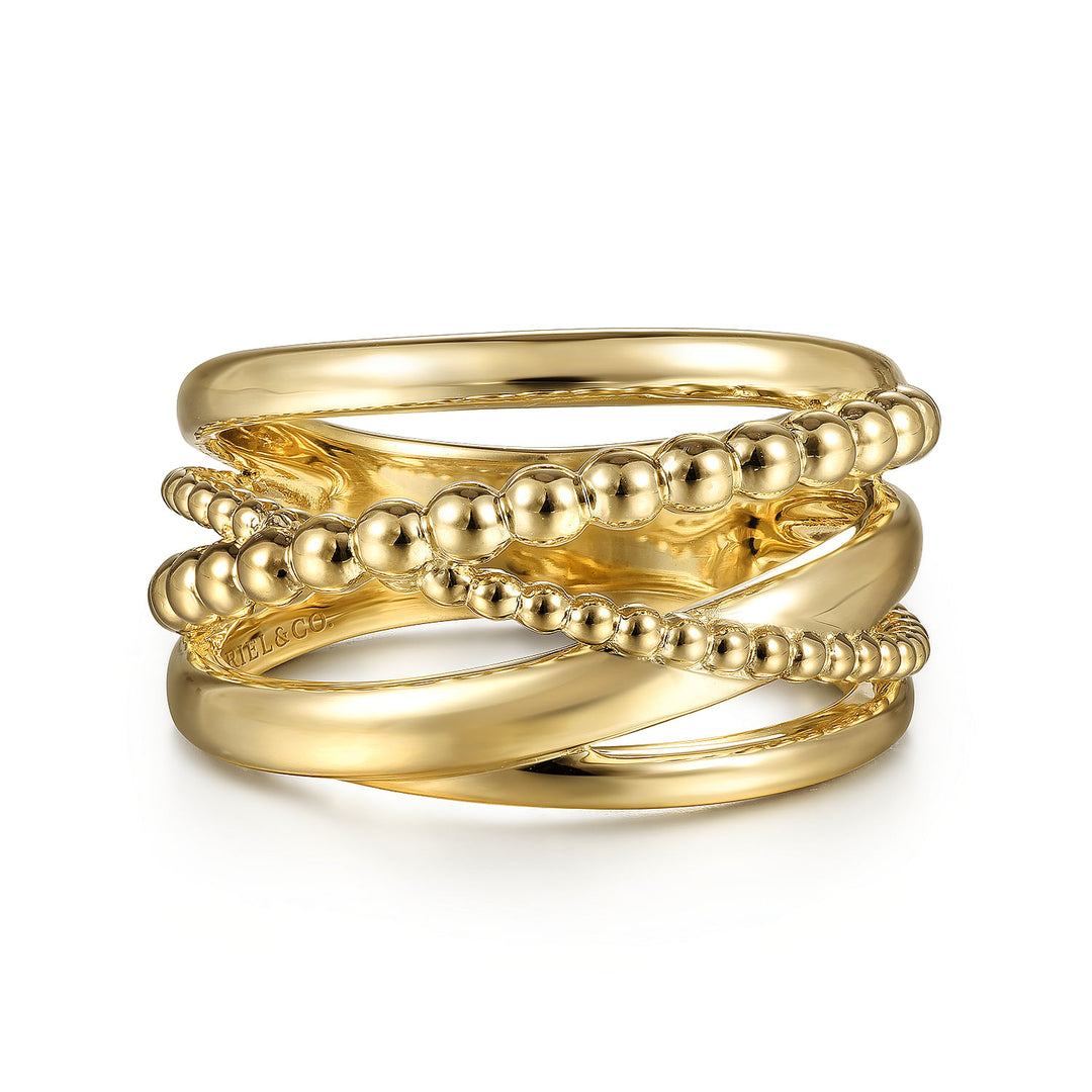 Gabriel & Co. LR51968Y4JJJ Wide 14K Yellow Gold Bujukan Criss Cross Ring