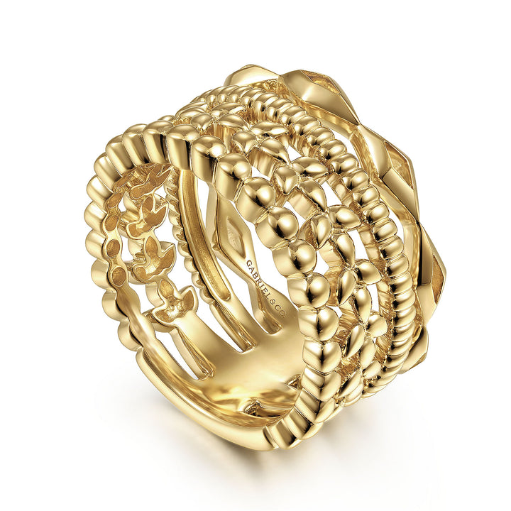 Gabriel & Co. LR51987Y4JJJ 14K Yellow Gold Multi Row Wide Ring
